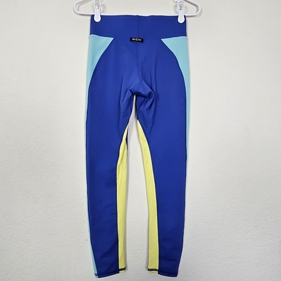 Michi Canyon Colorblock Compression Leggings Blue Yellow Small Luxury Activewear - Picture 4 of 12